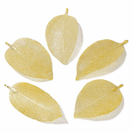 5pcs/set 40-60mm Electroplated Leaf Pendants Mixed Gold Color Natural Leaves Charms For DIY Necklace Earrings Jewelry Accessorie