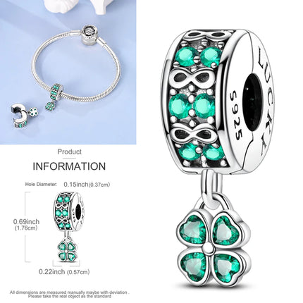 New 925 Sterling Silver Cactus Four Leaf Clover Charm Spring Green Series Bead Pendant For Original Beads Bracelet DIY Jewelry