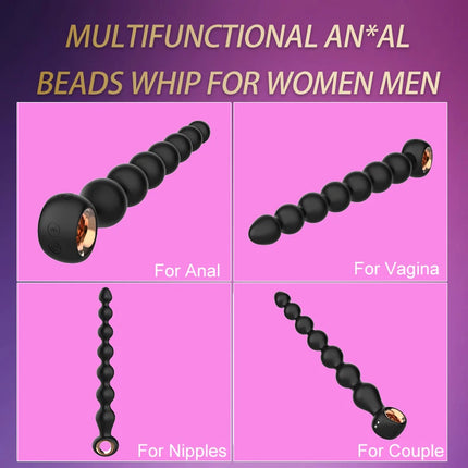 7 Beads Ribbed Silicone Anal Butt Plug Vibrator 10 Vibration Dildo Male Prostate Massager Adult Sex Toys For Men Women Couple