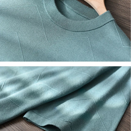 85% Silk + 15% Cashmere Men's T-shirt Casual Solid Color Knitted Pullover Short-Sleeved Round Neck Tees Basic Tops