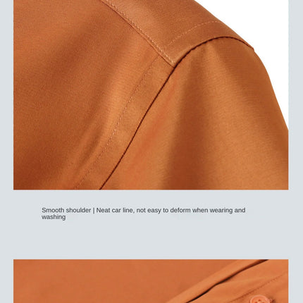 Long sleeved shirt for men's business casual orange non ironing wrinkle resistant elastic solid color men's shirt new style