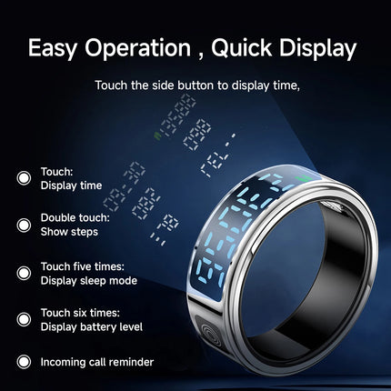New Smart Ring SR08 LED Display Sleep Health Monitoring 5ATM Waterproof Charging Case Multi Sports Modes Ring For Men Women Gift