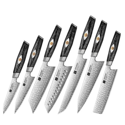 XINZUO 2PCS-7PCS Damascus Steel Knife Set With 145 Layers M390 Steel Black Carbon Fiber Handle Rust - Resistant  Gift Box
