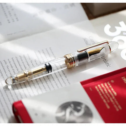 Smooth MAJOHN P140 NO.8 F/M Nib Acrylic Piston Huge Transparent Fountain Pen Ebonite Feed Large Capacity Ink Writing Luxury Pen