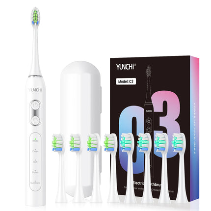YUNCHI ultrasonic electric toothbrush with 5 operation modes and 40000 high-frequency vibrations.USB charging, waterproof