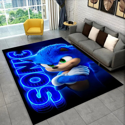 3D S-Sonik Cartoon Retro Area Rug, Carpet Rug for Living Room Children's Bedroom Sofa Doormat Decor, Kid Play Non-slip Floor Mat