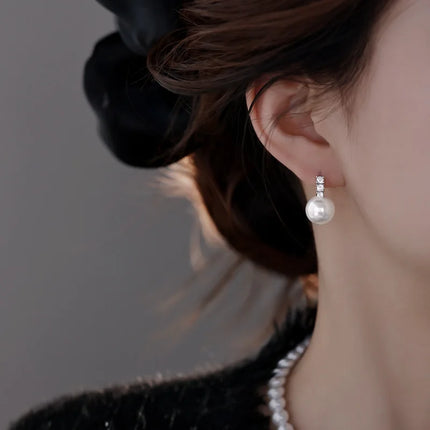 925 Sterling Silver Hoop Earrings Temperament Simple pearl for Women Wedding Jewelry Accessories