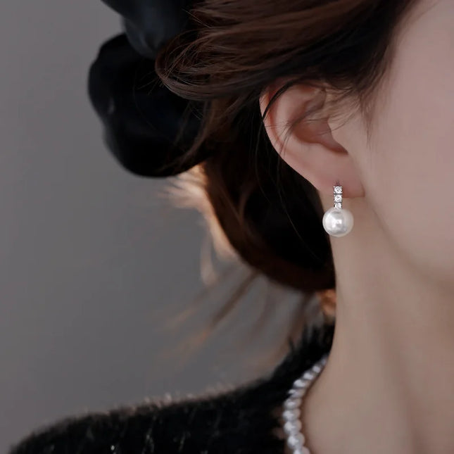 925 Sterling Silver Hoop Earrings Temperament Simple pearl for Women Wedding Jewelry Accessories