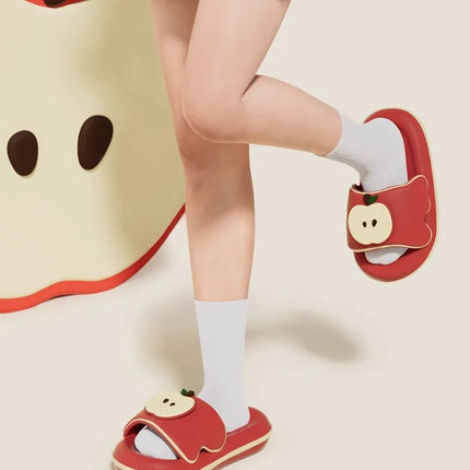 Cute Red Apple Slippers Slides Shoes Adults Fashion Fruit Mules Shoes New Woman Soft EVA Non Slip Comfort Home Slippers Women