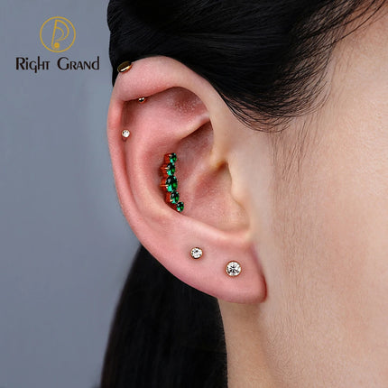 Right Grand ASTM F136 Titanium 18G/16G Threadless Push Pin Flat Back Stud 2/2.5/3/4mm CZ Cartilage Tragus Helix Nose Piercing
