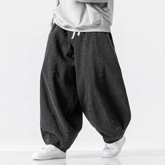 Men Casual Pants Japanese Styles Jeans Fashion Loose Mens Hip Hop Lantern Pants Streetwear Male Oversize Denim Wide Leg Trousers