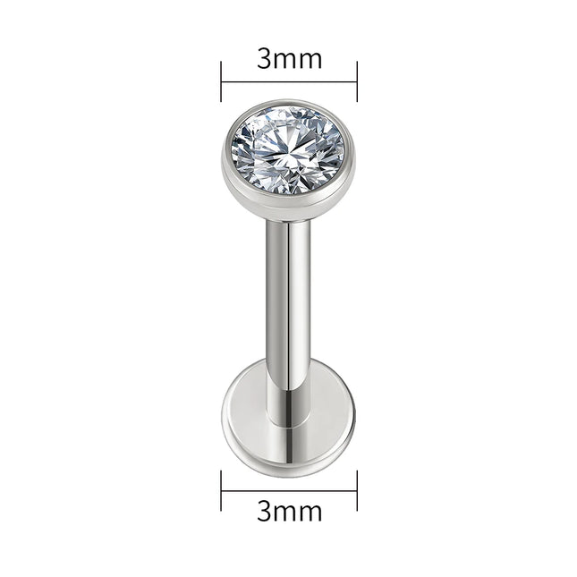 Right Grand ASTM F136 Titanium 18G/16G Threadless Push Pin Flat Back Stud 2/2.5/3/4mm CZ Cartilage Tragus Helix Nose Piercing