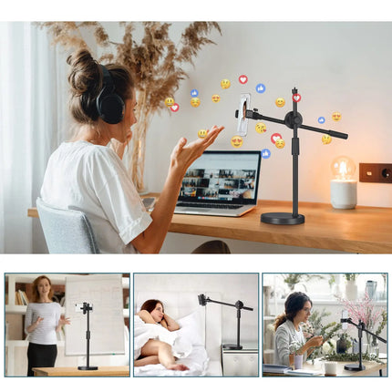 30CM Overhead Tripod for Phone with Ring Light Desktop Cellphone Bracket for Video Shooting Photography Shooting Floor Stand