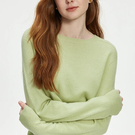 FSLE 100% Wool Seamless One-piece Knit Shirt Sweater For Women Autumn Winter New Design Wool Crew Neck Versatile Casual Sweater
