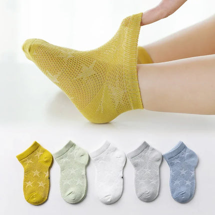 5 Pairs 1 To 12 Years Children's Socks 2025 Spring Summer Baby Boys Girls Cotton Mesh Breathable Thin Soft Cute Socks Kids Socks