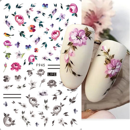Hibiscus Flower 3D Nail Stickers Cherry Blossom Floral White Florals Petal Nail Art Decals Sliders Manicure Nail Tips Decor