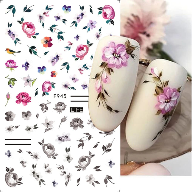 Hibiscus Flower 3D Nail Stickers Cherry Blossom Floral White Florals Petal Nail Art Decals Sliders Manicure Nail Tips Decor