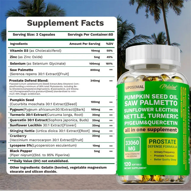 Prostate Support for Adult Men - Reduce Nighttime Urination, Improve Sleep, Bladder Control, Relieve Hair Loss, Promote Hair Growth