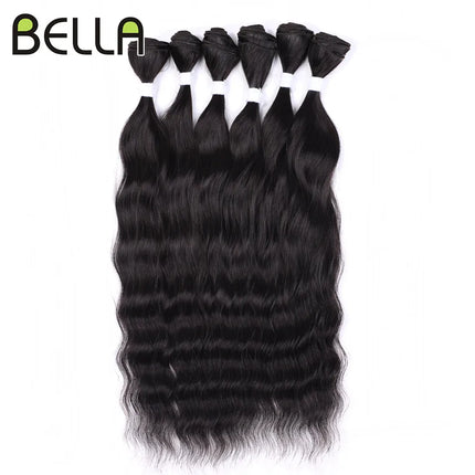 FASHION IDOL Water Wave Hair Bundles Synthetic Hair Extensions Ombre Blonde Brown Cosplay Weave Hair Bundles 20 inch 6Pcs Hair
