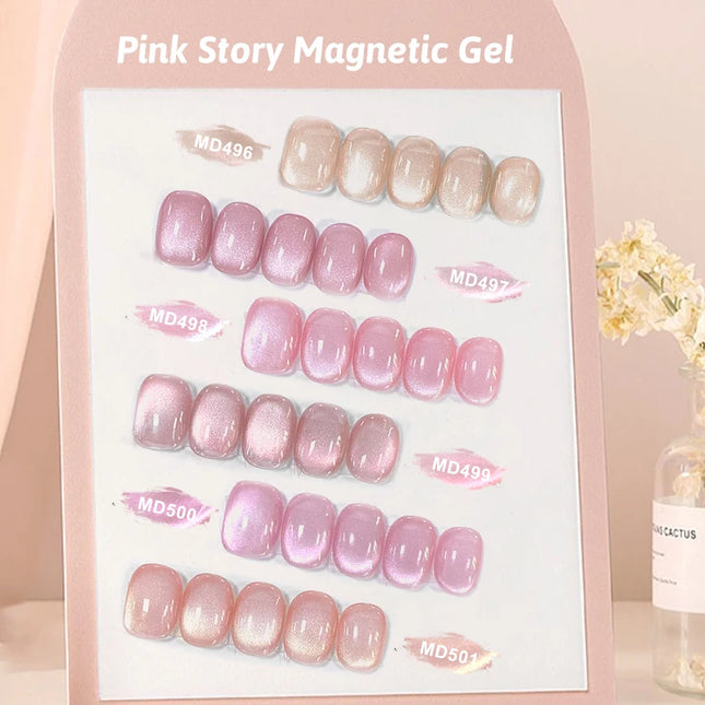 MSRUIOO 8ml Pink Cat Eye Magnetic Gel Nail Polish, Holographic Rainbow Varnish DIY Home Salon Festive Gift  For Valentine's Day