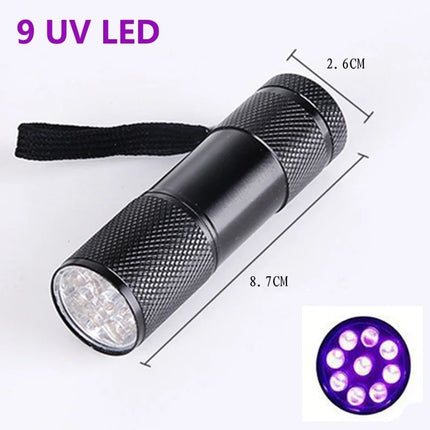 395nm UV Flashlight 9/12LED UV Gel Curing Light Ultraviolet Light Blacklight Detector for Pet Urine Scorpion Jewellry Inspection
