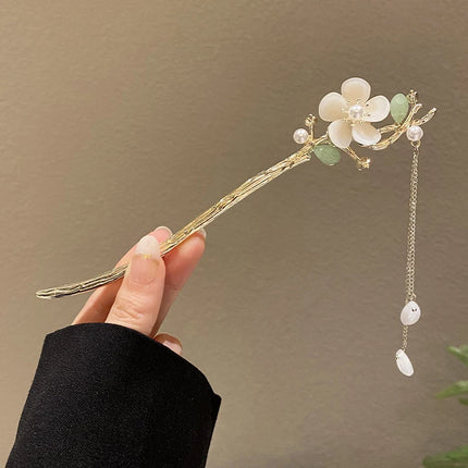 2023 New Vintage Chinese Women's Hair Stick Metal Glaze Flowers Hair Chopsticks Ladies Pearl Jewelry Hair Sticks Accessories