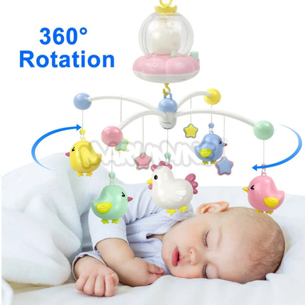 Baby Musical Crib Mobile with Star Projection Night Light White Noise Timing Rotating Bed Rattle Sleep Soother Toys for Newborn