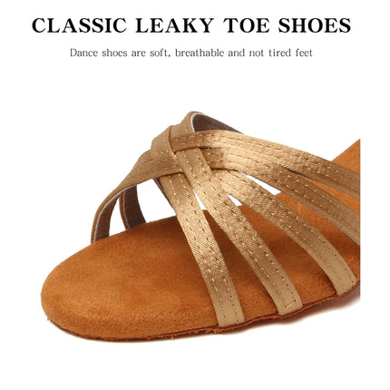 HROYL Girls Latin Dance Shoes Children Ballroom Tango Salsa Party Dancing Shoes Ladies Soft Sole Low Heels 3.5cm Training Shoes