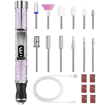 Rechargeable Electric Nail Grinder Nail Polishing Machine - 3 Modes, LED Display & 12 Drill Bits, Nail Drill Tool for Home Salon