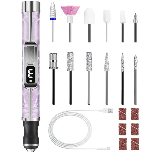 Rechargeable Electric Nail Grinder Nail Polishing Machine - 3 Modes, LED Display & 12 Drill Bits, Nail Drill Tool for Home Salon
