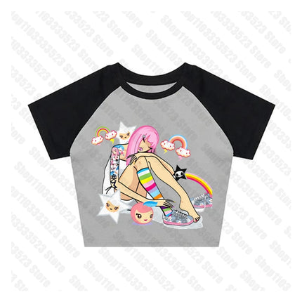 2000s E-girl Goth Women Vest Tank Top Aesthetic Streetwear Vintage Casual Short Sleeve T-Shirts Punk Y2k Style Clothes Baby Tees