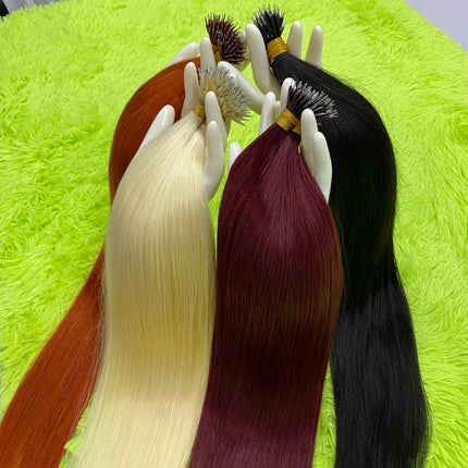 Straight Nano Rings Tip Hair Extension Ombre Natural Virgin 100% Human Hair Bulk Blonde Bundles Micro Beads Wholesale keratin