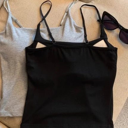 New Women's Slim Fit Tank Top Pure Color Summer Outerwear with Chest Pad Bal Base irt Sli Versatile Casual Wear