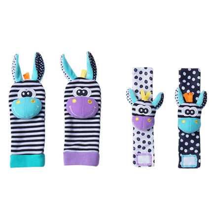 4PCS/SET Baby Rattle Socks Wrist Strap Rattles Set Cute Stuffed Animals Foot Finder Socks 0~12 Months For Infant Newborn Gift