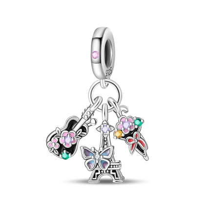 Hot Sale Rock Music Guitar Charms 925 Sterling Silver Dangle Pendant Fit Bangle Bracelet Necklace DIY Jewelry