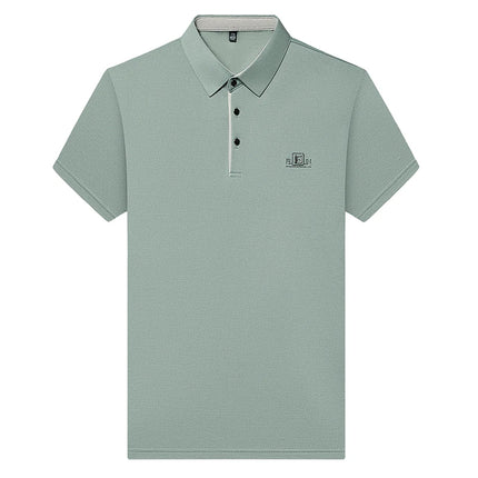 New Men's Business Casual Short-Sleeved Shirt with Badge, Solid Color Polo Shirt, Fashionable, Breathable, Comfortable, Versatile Top