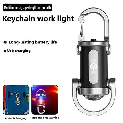 Mini Keychain Flashlight Rechargeable COB Pocket Work Light with Hook Emergency Warning Lamp for Camping Hiking Walking Outdoor