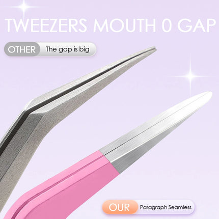 New Style Pink Color High-elasticity Portable DIY Lash Tweezers Individual Waterproof 45 Degree Eyelash Grafting Tools in Stock