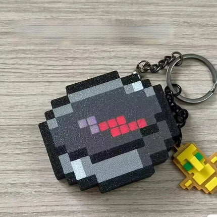 Rechargeable MC Pixel Compass Keychain - 3D Magnetic Oscillating Pointer for Gaming Decor Kids Gifts Backpack Charms