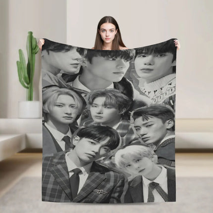 Mingi Kpop Ateez Band Flannel Blanket Autumn  Warm Bedding Throws for Children Outdoor Funny Bedspread Sofa Bed Cover
