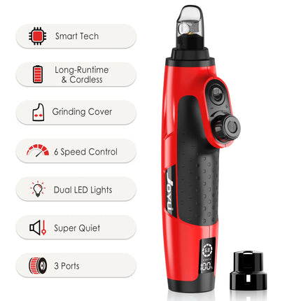 JOYU Rechargeable Dog Nail Grinder with LED Light - 6 Speed Quiet Electric Pet Nail Trimmer for Small Medium Large Dogs & Cats