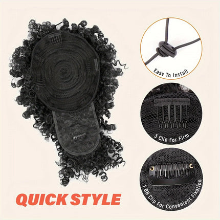 Afro Puff Drawstring Ponytail with Kinky Curly Hair Clip in Bangs Short Synthetic Hair Extensions Updo Hairpieces for Women