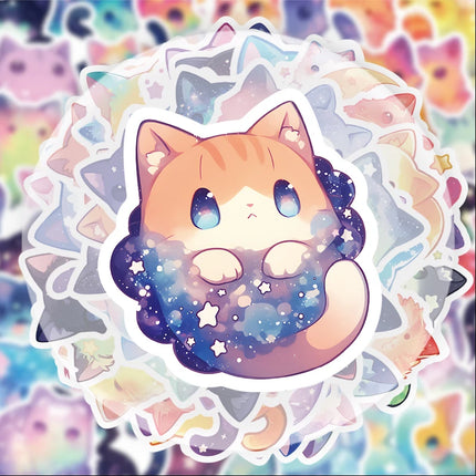 50 Pieces of Dreamy Cat Stickers, Suitable for Water Bottles, Laptops, Phone Decorations, Suitcases, Skateboards, Guitars, Gift Boxes, Party Decorations, Holiday Gifts