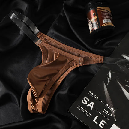 Men's Sexy Solid Color High Cross Thong Bikini Low Waist Transparent Invisible Seamless Underwear Comfortable
