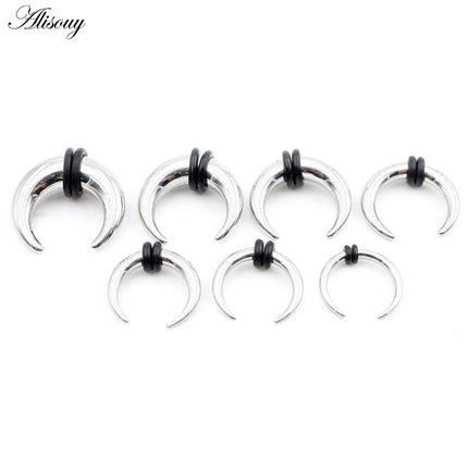 2PCS Stainless Steel C Shape Buffalo Horn Ear Taper Stretcher Expander Septum Captive Tragus Cartilage Piercing Body Jewelry
