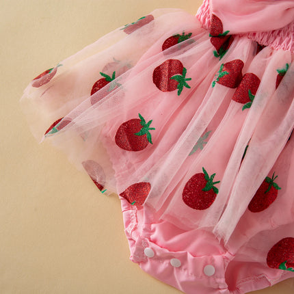 Baby Girls 2 Piece Outfits Comfortable Sleeveless Square Neck Strawberry Print Romper Dress and Bow Headband Set