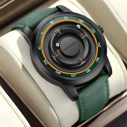 FOXBOX Watch Planet Design Fashion Floating Magnetic Pointer Free Ball Bearing Creative Simple Waterproof Quartz Watch for Men