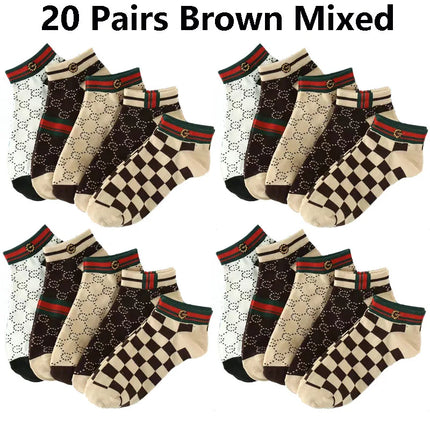 5/10/20 Pairs Winter Socks Men Short Breathable Luxury Socks Designer Brand Low-Cut Fashion Trendy Ankle Socks Geometric Pattern
