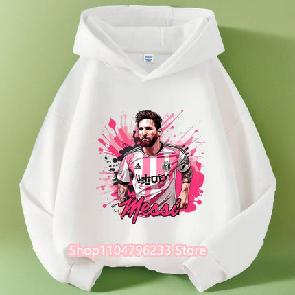 Messi Printed Children's Hooded Hoodie Plus Velvet Sweatshirt Casual Sportswear Pullover Black Top Boy and Girl Kid Baby Clothes