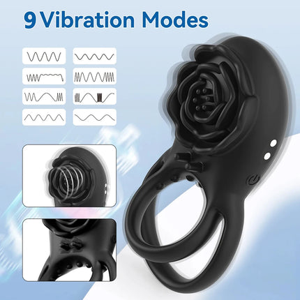 Rose Penis Ring Vibrator with Remote Control Ejaculation Delay Cockring Female G Spot Clit Stimulation Sex Toy for Couple